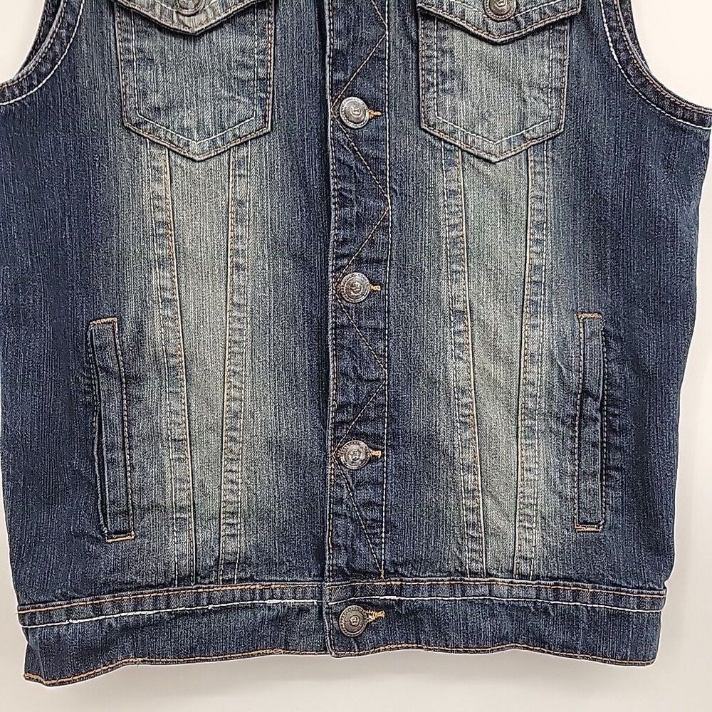 Royal Premium Womens Denim Vest Size Medium LOOK Verdigris on Buttons - Picture 4 of 11